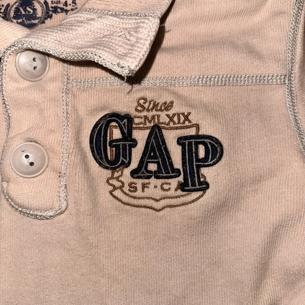 VINTAGE GAP KIDS tan Button Collar Sweater 4-5 Years LOGO polo fleece